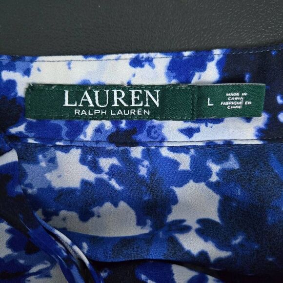 Lauren Ralph Lauren Womens Floral Button Up Top Size Large Blue Ruffle Feminine - Picture 5 of 8